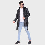 Genuine Leather - Veg Tanned Leather Mens 3/4 Long Jacket With Poly Fur Lining For Body And Hood