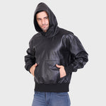 Genuine Leather, Men's Leather Hoody Jacket