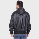 Genuine Leather, Men's Leather Hoody Jacket