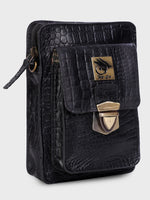 Genuine Leather , Croco Print Travel Pouch Bag , Can Buckle Up To Your Belt , Removable Shoulder Strap , Ideal For Travellers And Motor Bikers