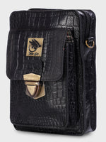 Genuine Leather , Croco Print Travel Pouch Bag , Can Buckle Up To Your Belt , Removable Shoulder Strap , Ideal For Travellers And Motor Bikers