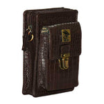 Genuine Leather , Croco Print Travel Pouch Bag , Can Buckle Up To Your Belt , Removable Shoulder Strap , Ideal For Travellers And Motor Bikers