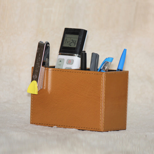 GENUINE LEATHER  PEN STAND TWIN SLOTS 4 " HEIGHT  X 6  " LENGTH