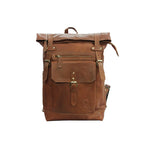 UNISEX GENUINE LEATHER ROLL-TOP BACKPACK WITH 14" LAPTOP COMPARTMENT