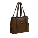 Genuine Leather And Waxed Canvas Women's Tote Bag With 15" Laptop Compartment
