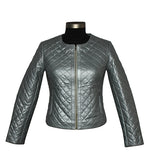 Genuine Leather Quilted Jacket For Women's Color Silver