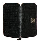 Genuine Leather , Croco Embossed Leather Women Wallet Black Color