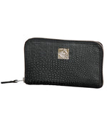 Genuine Leather , Croco Embossed Leather Women Wallet Black Color