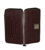 Genuine Leather , Croco Embossed Leather Women Wallet Brown Color